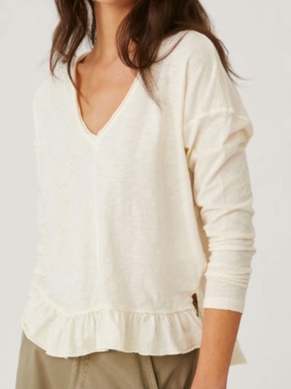 Pilcro Cream Wedge Poncho Tee Slub Cotton V Neck Medium